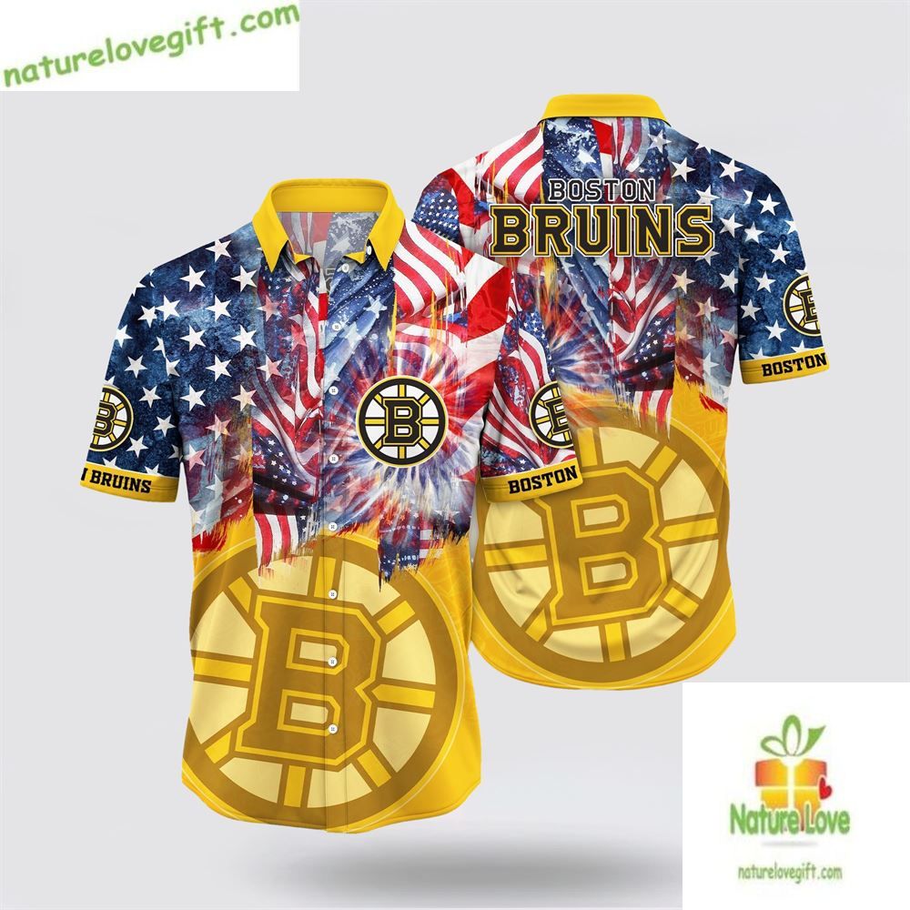 Boston Bruins Patriotic Hawaiian 4th of July Aloha - Adult & Kids T-Shirts, Sweatshirts & Hoodies apparel design preview 1