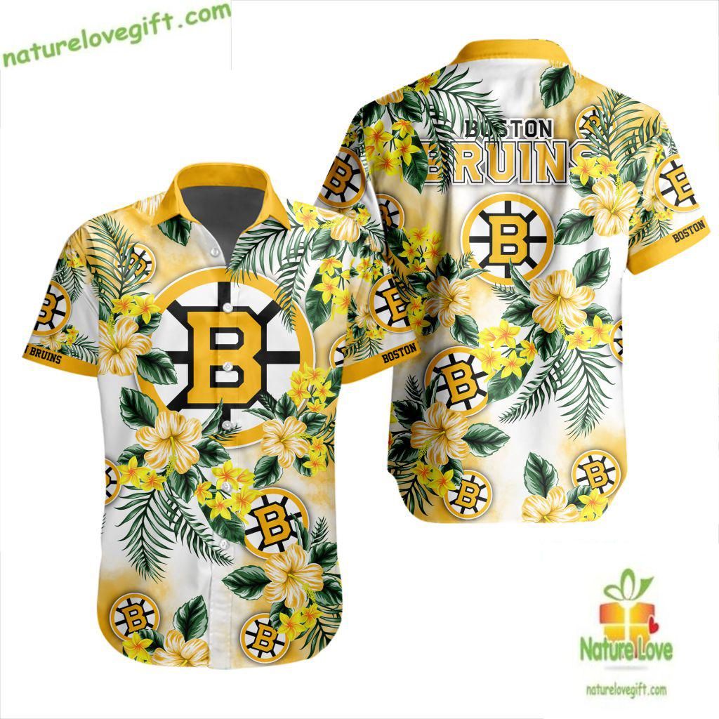 Boston Bruins Hawaiian Hockey Tropical Button Up - Adult & Kids T-Shirts, Sweatshirts & Hoodies apparel design preview 1