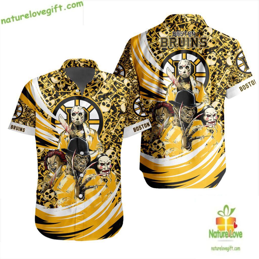 Boston Bruins Hawaiian Halloween Hockey Fan Gift - Adult & Kids T-Shirts, Sweatshirts & Hoodies apparel design preview 1