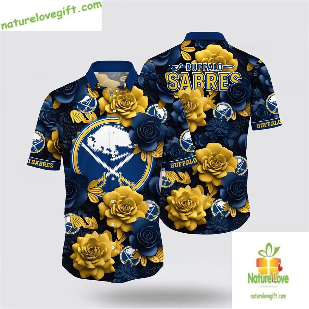 Buffalo Sabres Hawaiian Tropical Floral Summer Fan - Adult & Kids T-Shirts, Sweatshirts & Hoodies apparel design preview 1