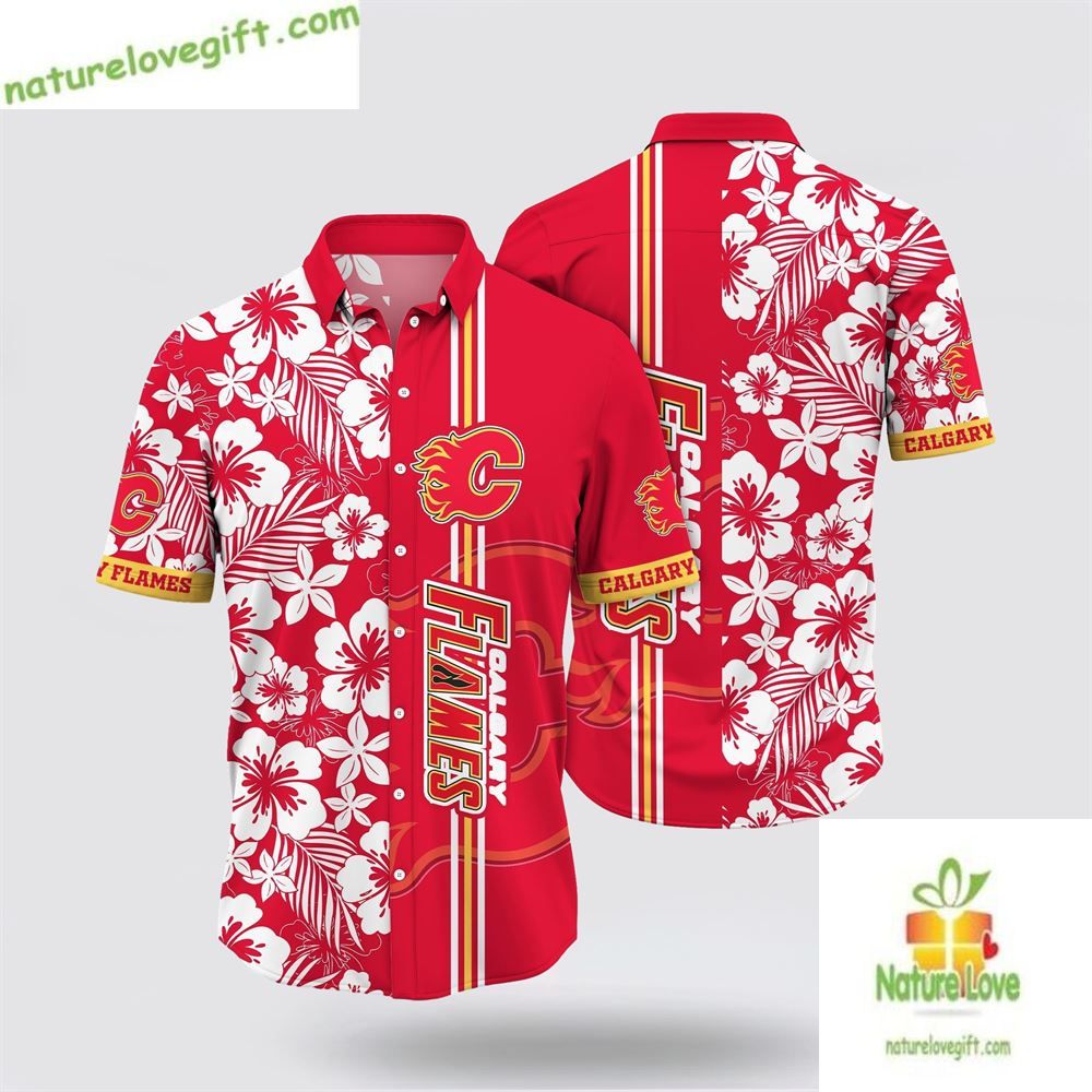 Calgary Flames Hawaiian Tropical Apricot Blossom - Adult & Kids T-Shirts, Sweatshirts & Hoodies apparel design preview 1