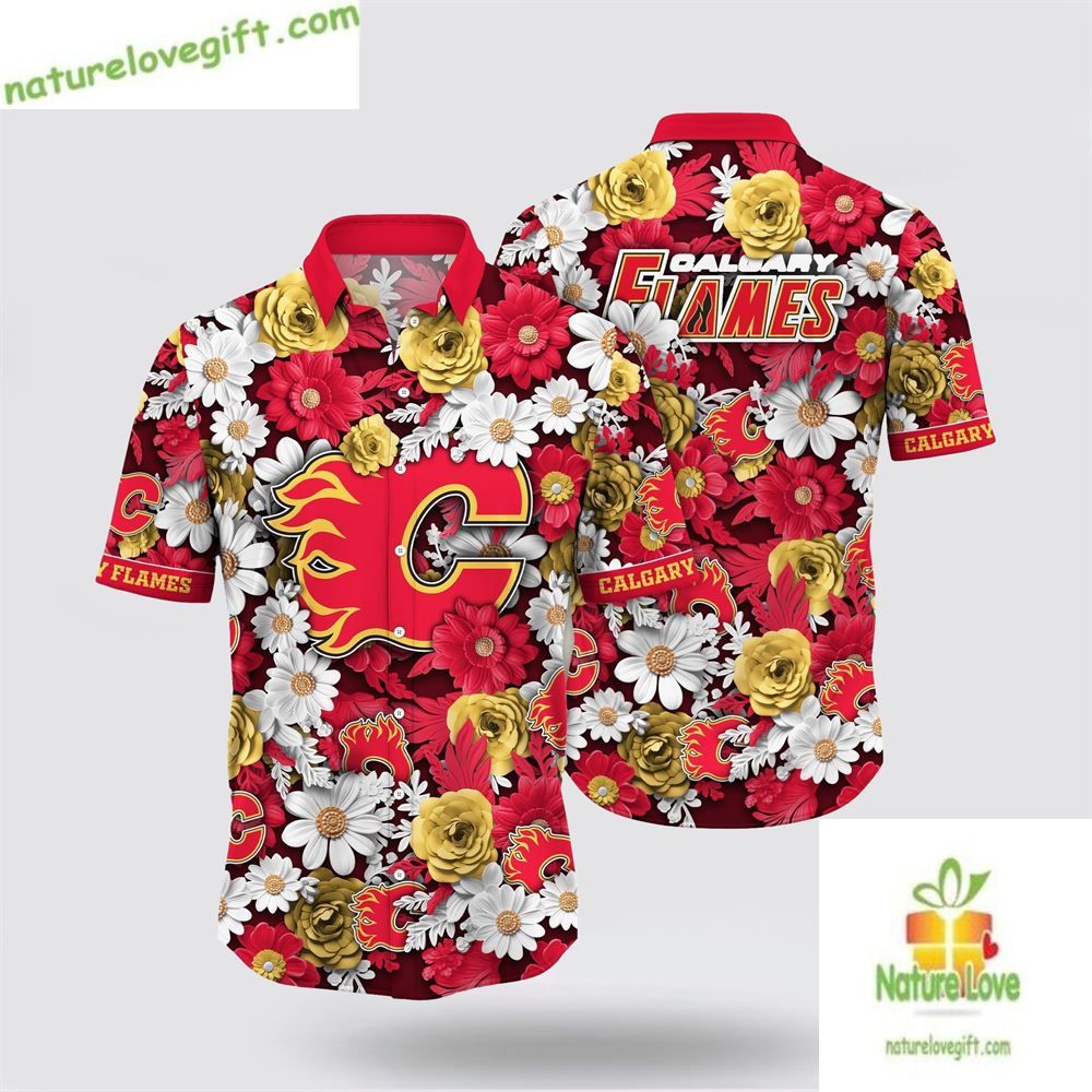 Calgary Flames Hawaiian Tropical Begonia Flower - Adult & Kids T-Shirts, Sweatshirts & Hoodies apparel design preview 1