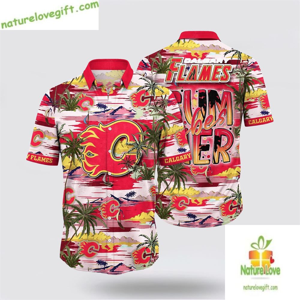 Calgary Flames Hawaiian Tropical Summer LV HQTROI1K - Adult & Kids T-Shirts, Sweatshirts & Hoodies apparel design preview 1