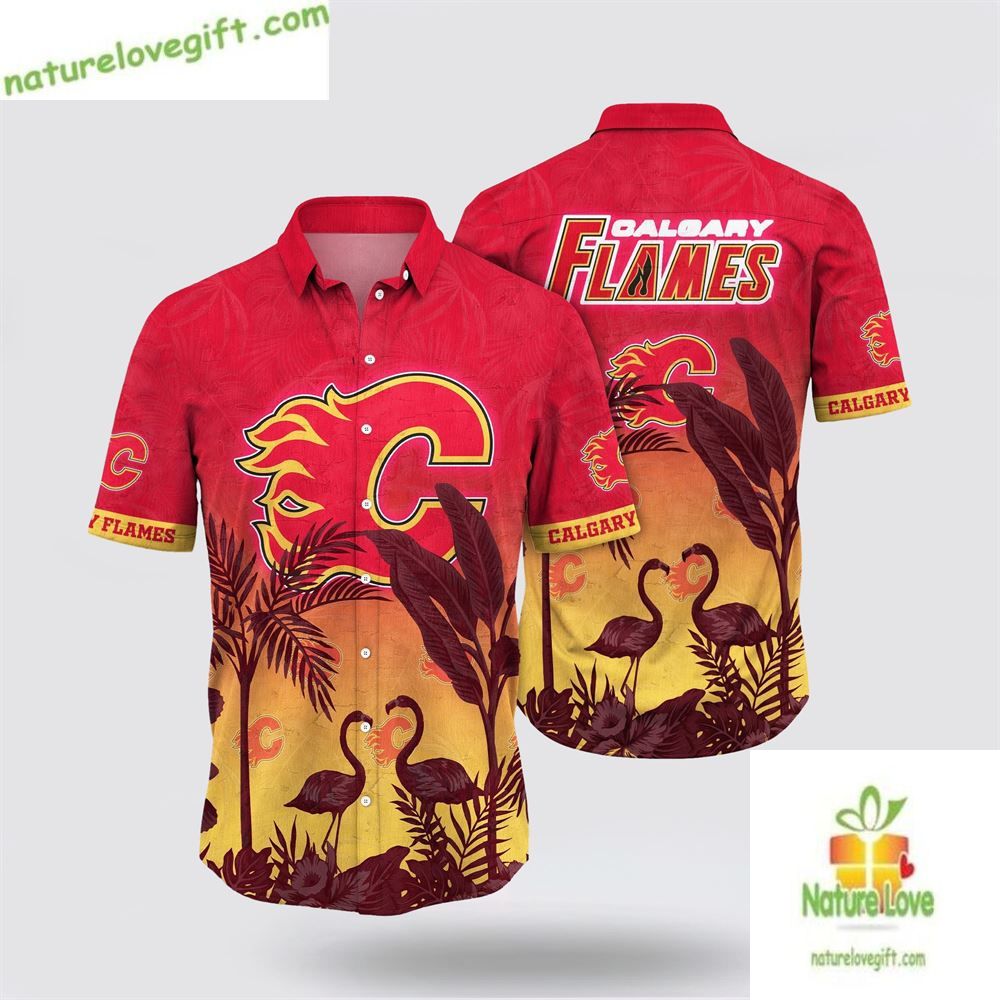 Calgary Flames Hawaiian Tropical Flamingo Summer LV - Adult & Kids T-Shirts, Sweatshirts & Hoodies apparel design preview 1