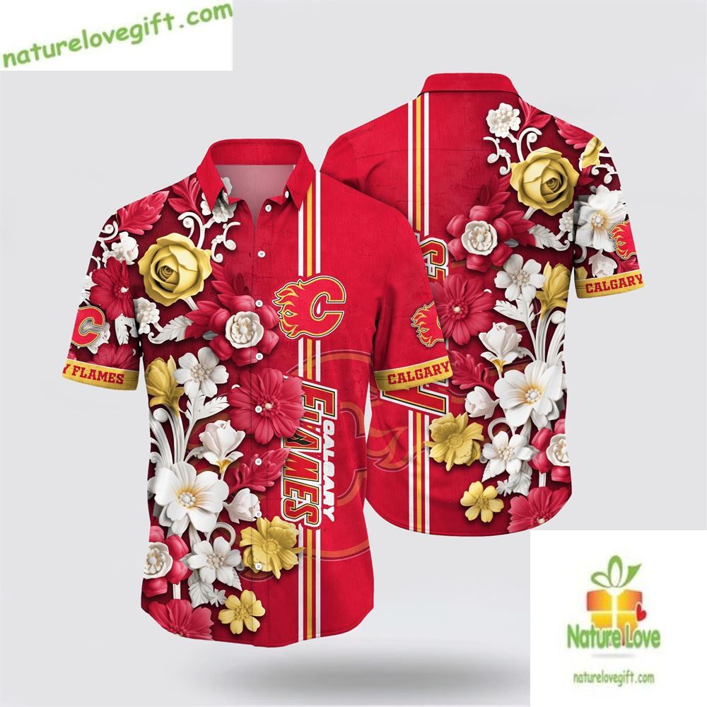 Calgary Flames Hawaiian Tropical Floral Summer Aloha - Adult & Kids T-Shirts, Sweatshirts & Hoodies apparel design preview 1