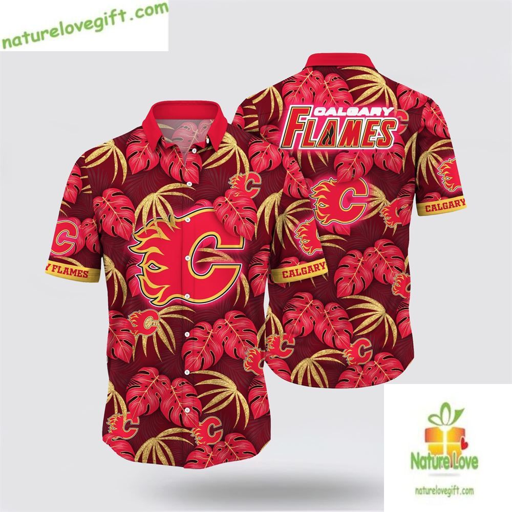 Calgary Flames Hawaiian NHL Tropical Fan Gift for Men - Adult & Kids T-Shirts, Sweatshirts & Hoodies apparel design preview 1