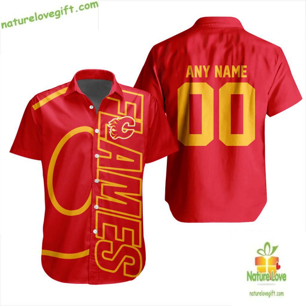 Calgary Flames Hawaiian Hockey Team Button Up - Adult & Kids T-Shirts, Sweatshirts & Hoodies apparel design preview 1