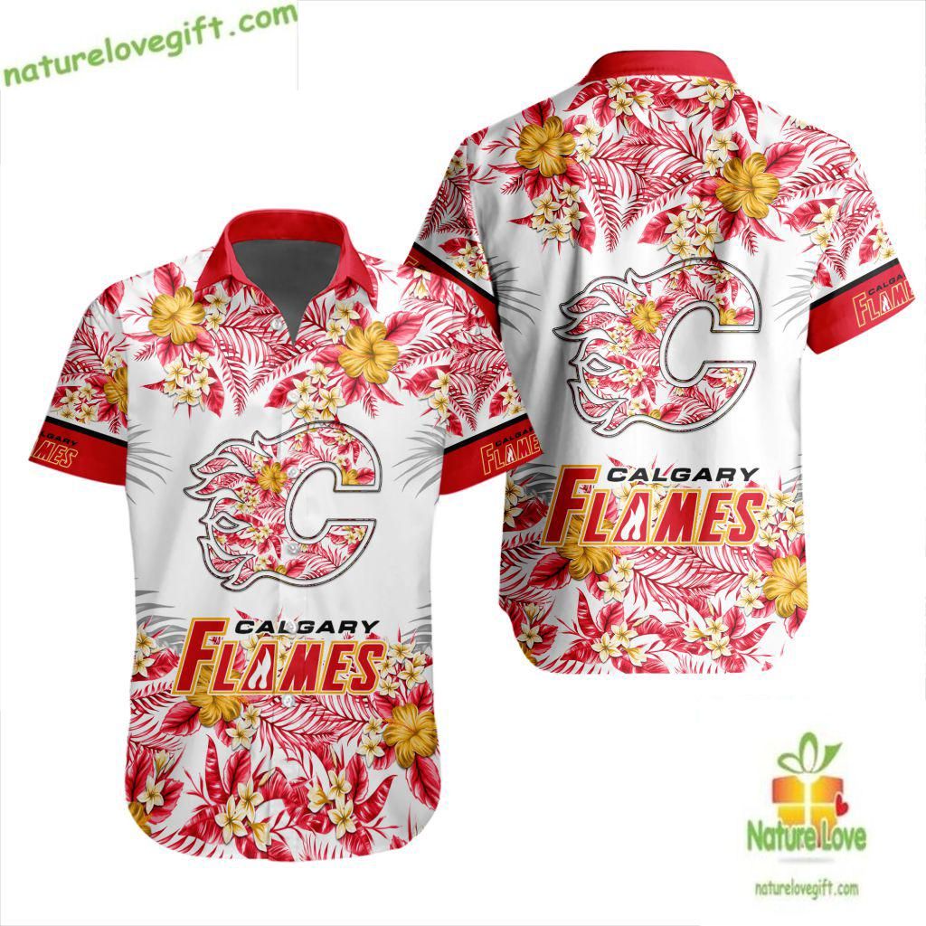 Calgary Flames Hawaiian Tropical Floral Design - Adult & Kids T-Shirts, Sweatshirts & Hoodies apparel design preview 1