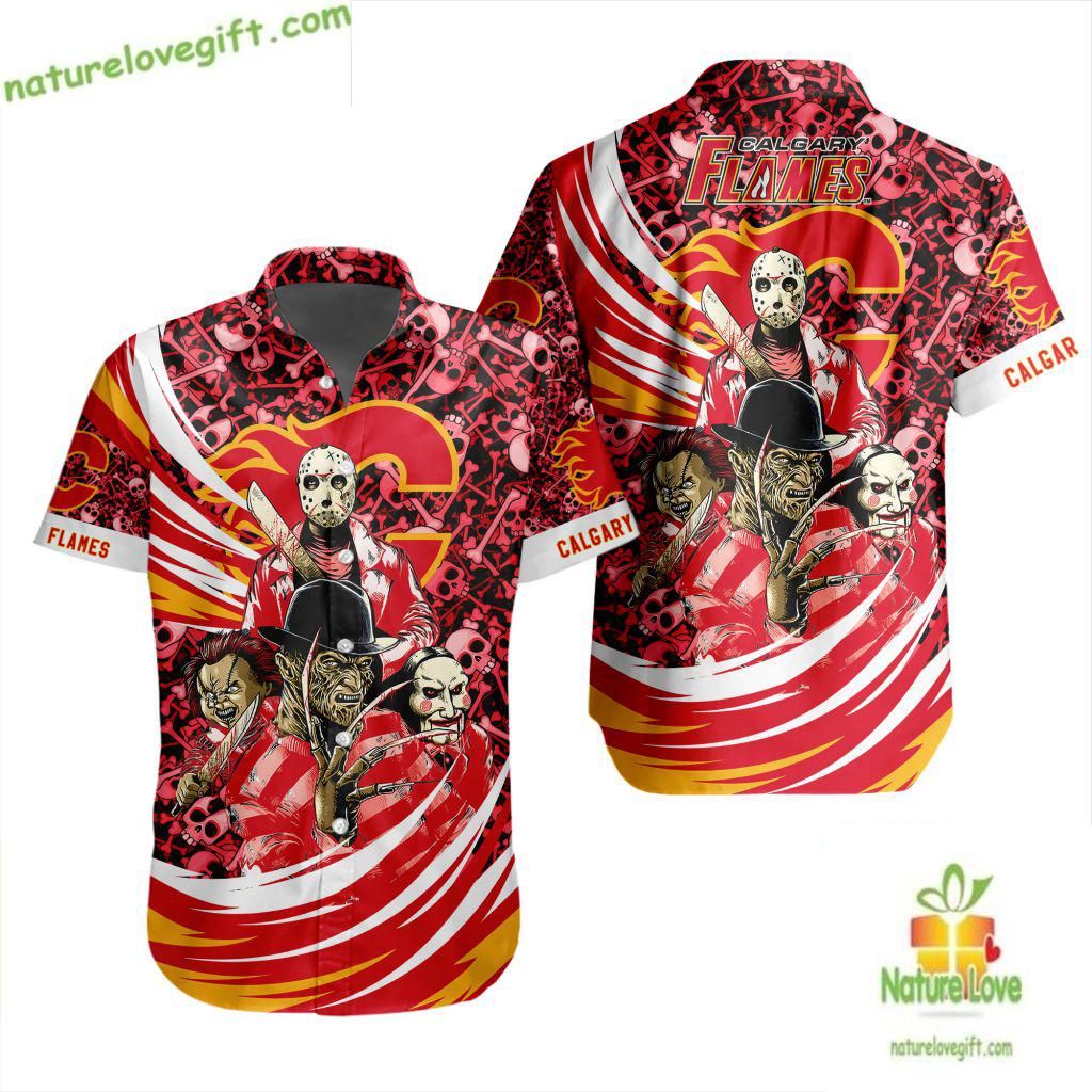 Calgary Flames NHL Hawaiian Halloween Hockey Fan Gift - Adult & Kids T-Shirts, Sweatshirts & Hoodies apparel design preview 1