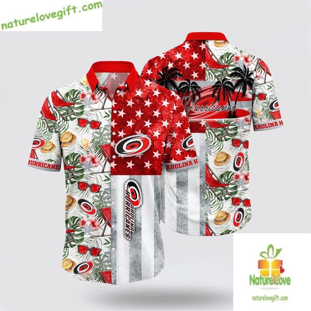 Carolina Hurricanes Hawaiian Tropical Hat and Glasses - Adult & Kids T-Shirts, Sweatshirts & Hoodies apparel design preview 1