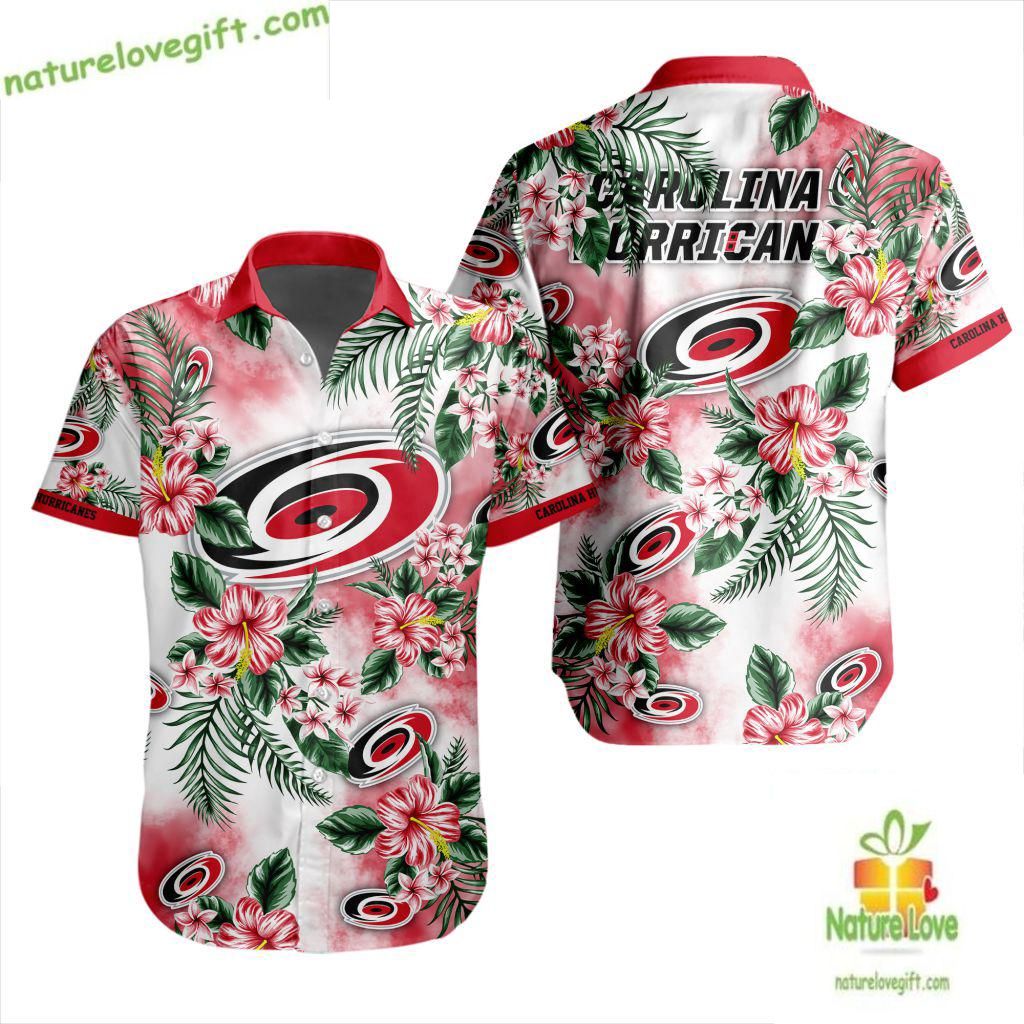 Carolina Hurricanes Hawaiian Tropical Hockey Button - Adult & Kids T-Shirts, Sweatshirts & Hoodies apparel design preview 1