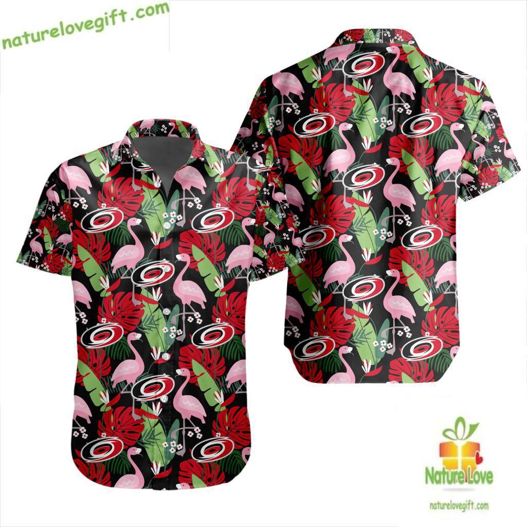 Carolina Hurricanes Hawaiian Flamingo Button Up - Adult & Kids T-Shirts, Sweatshirts & Hoodies apparel design preview 1