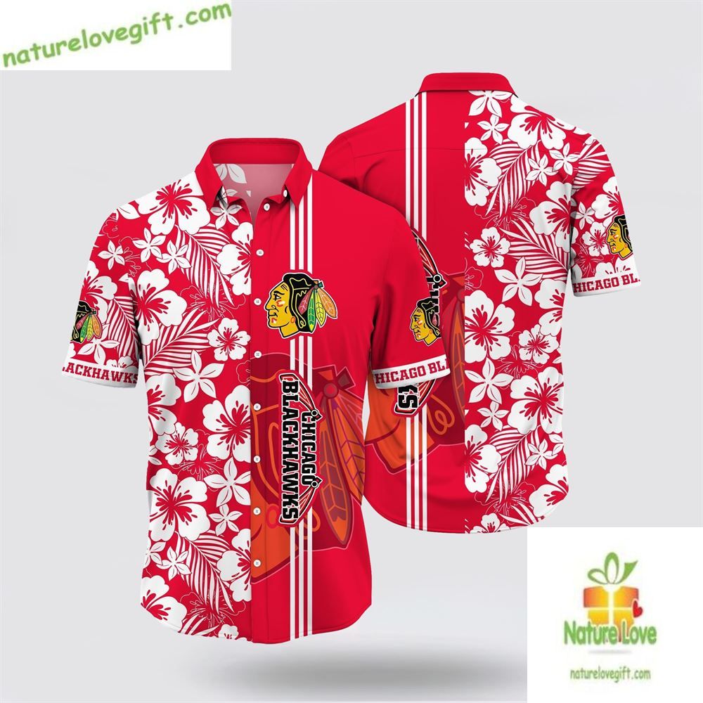 Chicago Blackhawks Hawaiian Tropical Apricot Blossom - Adult & Kids T-Shirts, Sweatshirts & Hoodies apparel design preview 1