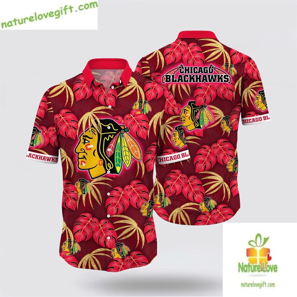 Chicago Blackhawks Hawaiian Tropical Hockey Fan Gift - Adult & Kids T-Shirts, Sweatshirts & Hoodies apparel design preview 1