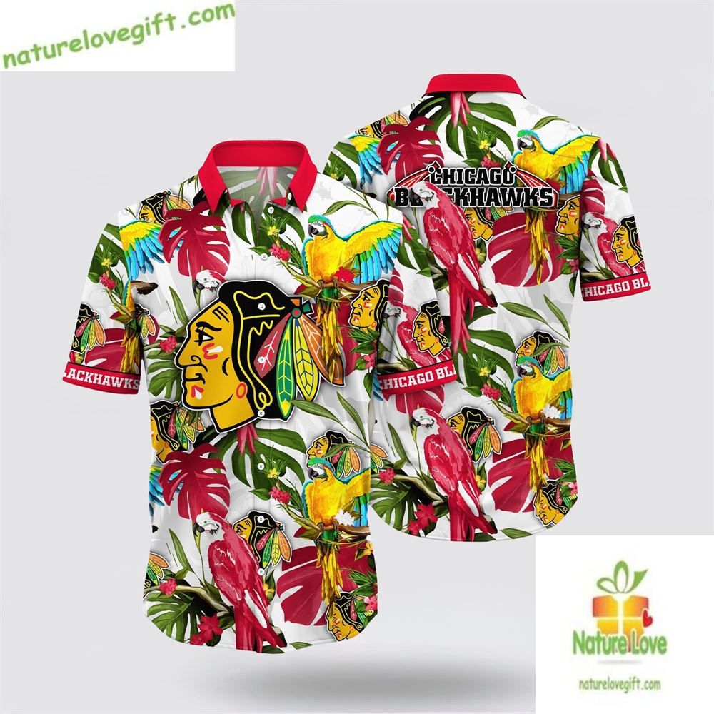 Chicago Blackhawks Tropical Parrot Hawaiian Summer - Adult & Kids T-Shirts, Sweatshirts & Hoodies apparel design preview 1