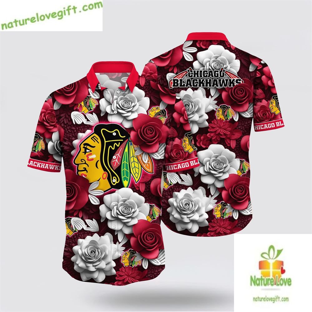 Chicago Blackhawks Tropical Floral Hawaiian Summer - Adult & Kids T-Shirts, Sweatshirts & Hoodies apparel design preview 1
