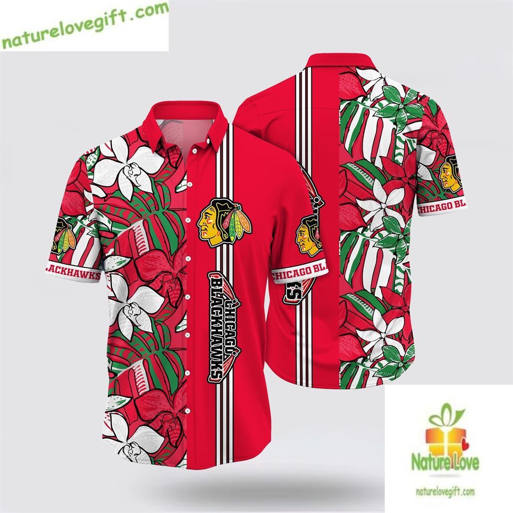 Chicago Blackhawks Tropical Floral Hawaiian Summer - Adult & Kids T-Shirts, Sweatshirts & Hoodies apparel design preview 1