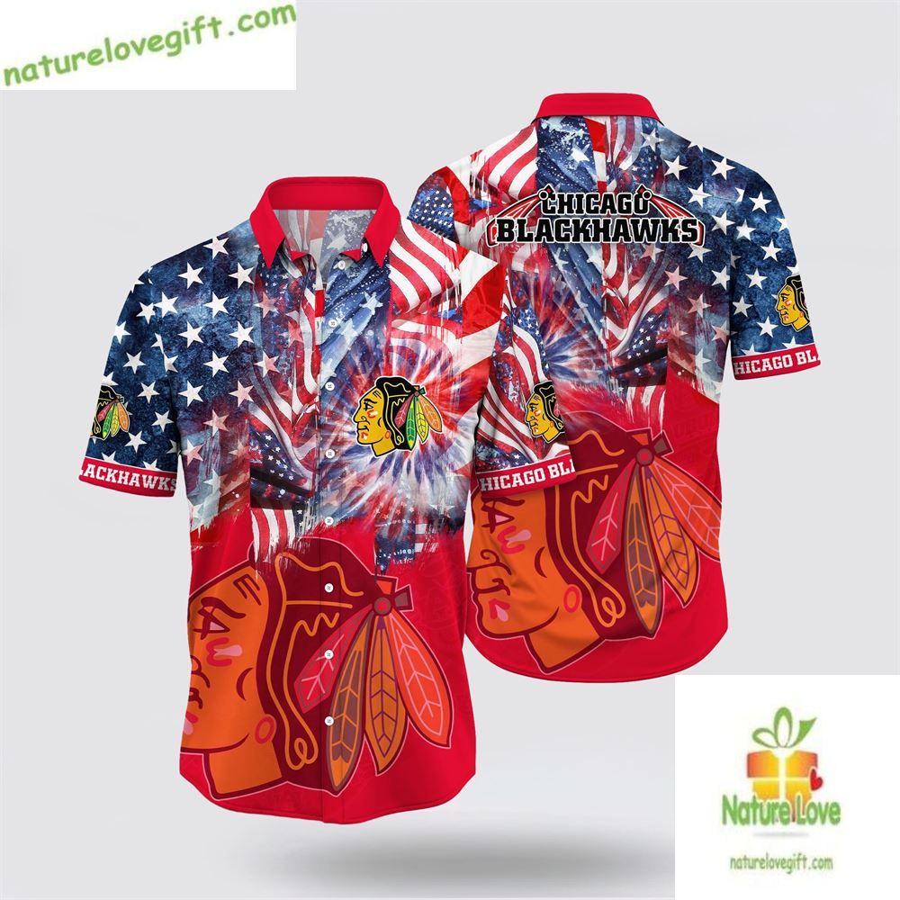 Chicago Blackhawks Hawaiian 4th of July Aloha - Adult & Kids T-Shirts, Sweatshirts & Hoodies apparel design preview 1