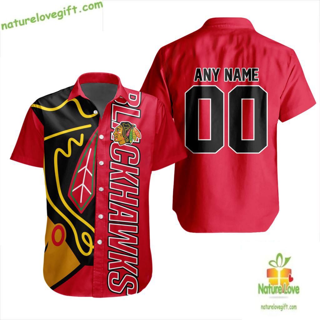 Chicago Blackhawks Hawaiian Hockey Team Button Up - Adult & Kids T-Shirts, Sweatshirts & Hoodies apparel design preview 1