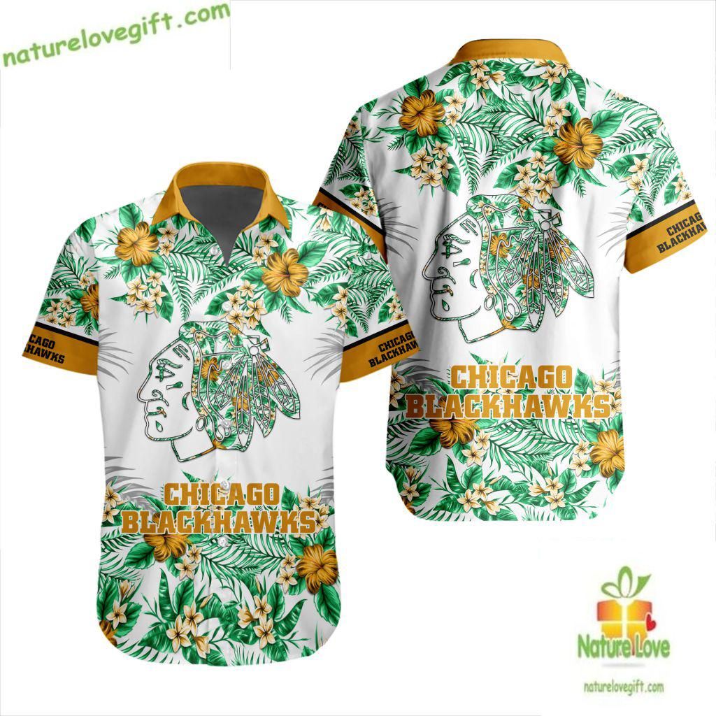 Blackhawks Hawaiian Tropical Flower Design - Adult & Kids T-Shirts, Sweatshirts & Hoodies apparel design preview 1