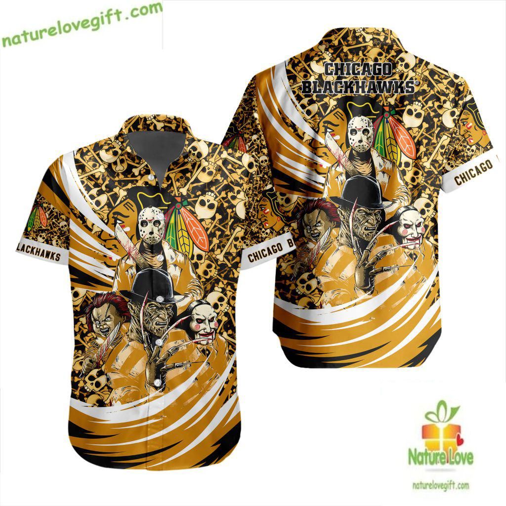 Chicago Blackhawks Halloween Hawaiian - Adult & Kids T-Shirts, Sweatshirts & Hoodies apparel design preview 1