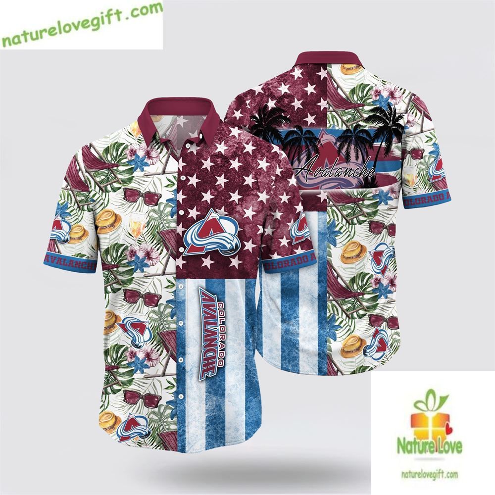 Colorado Avalanche NHL Hawaiian Hat Glasses Summer - Adult & Kids T-Shirts, Sweatshirts & Hoodies apparel design preview 1