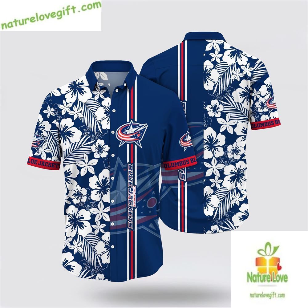 Columbus Blue Jackets Hawaiian Tropical Apricot - Adult & Kids T-Shirts, Sweatshirts & Hoodies apparel design preview 1