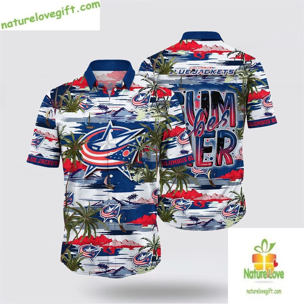 Columbus Blue Jackets Hawaiian Tropical Summer Island - Adult & Kids T-Shirts, Sweatshirts & Hoodies apparel design preview 1