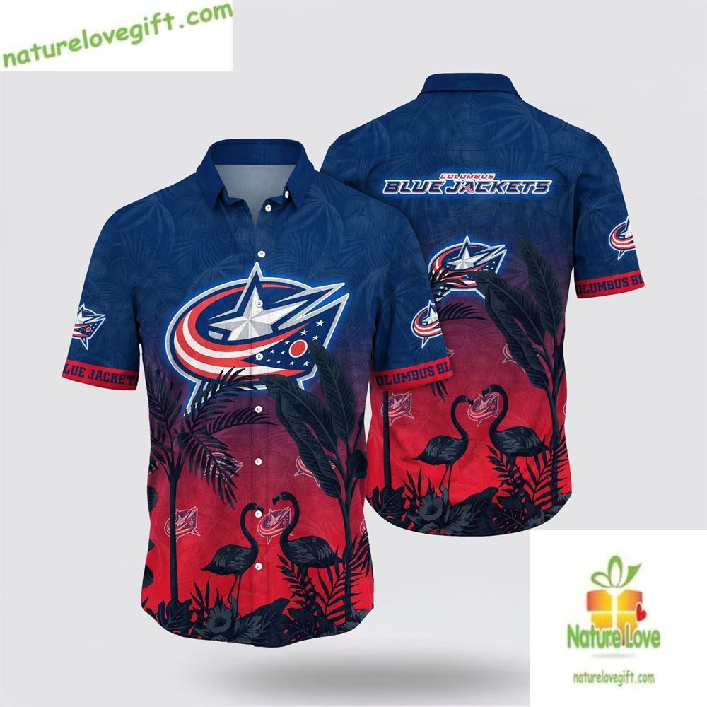 Columbus Blue Jackets Hawaiian Tropical Flamingo - Adult & Kids T-Shirts, Sweatshirts & Hoodies apparel design preview 1