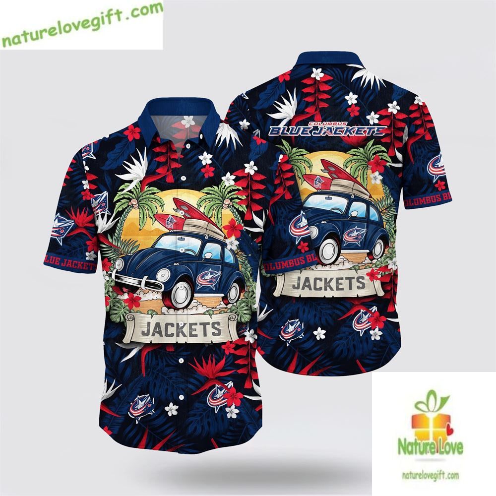 Columbus Blue Jackets Hawaiian Tropical Summer Travel - Adult & Kids T-Shirts, Sweatshirts & Hoodies apparel design preview 1
