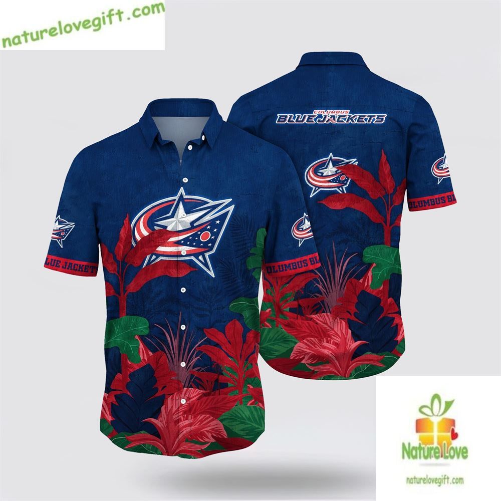 Columbus Blue Jackets Hawaiian Tropical Summer - Adult & Kids T-Shirts, Sweatshirts & Hoodies apparel design preview 1