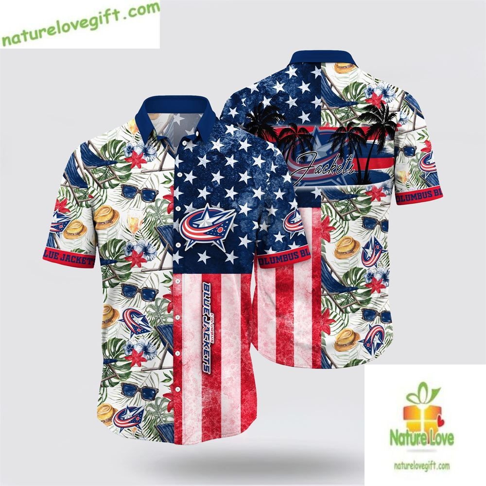 Columbus Blue Jackets Hawaiian with Tropical Hat and - Adult & Kids T-Shirts, Sweatshirts & Hoodies apparel design preview 1