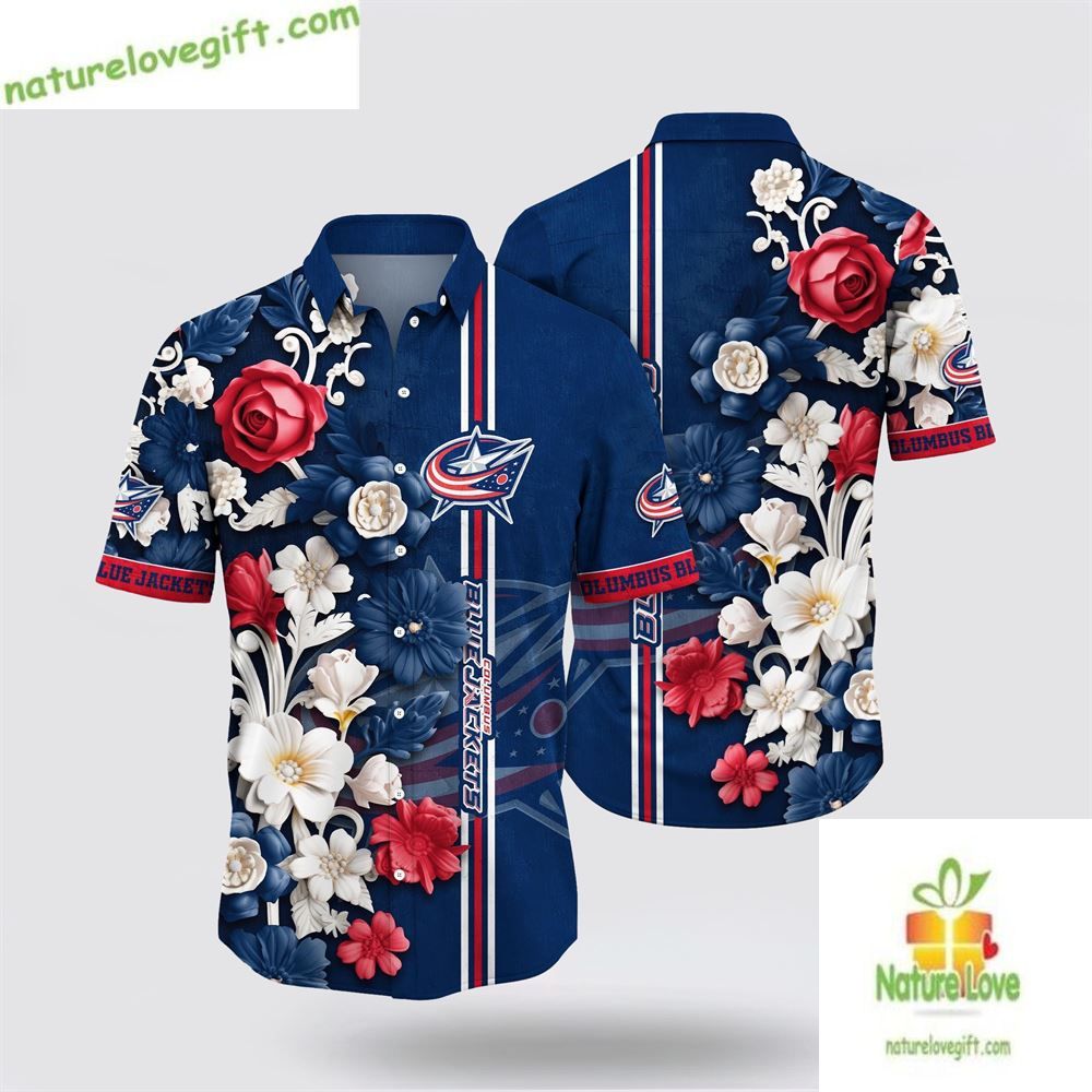 Columbus Blue Jackets Hawaiian Tropical Floral Summer - Adult & Kids T-Shirts, Sweatshirts & Hoodies apparel design preview 1