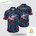 Columbus Blue Jackets Hawaiian Tropical Leaf Summer - Adult & Kids T-Shirts, Sweatshirts & Hoodies apparel design preview 1