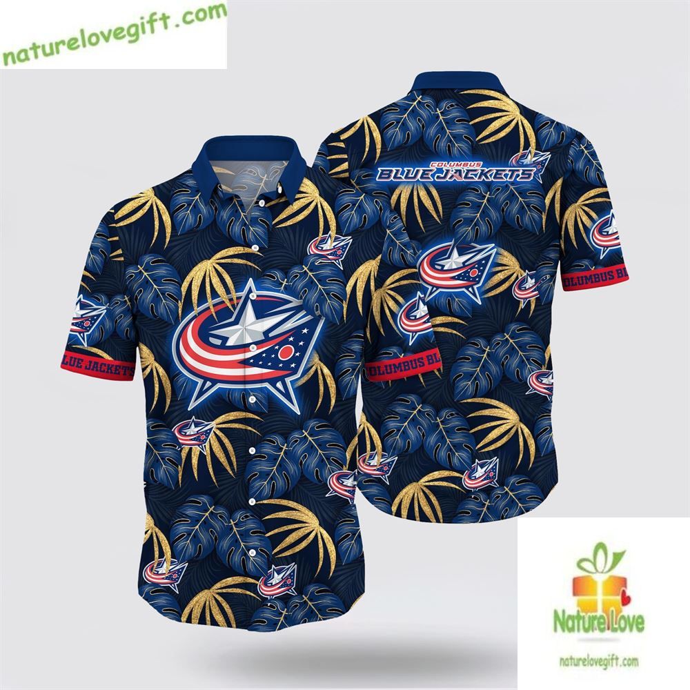 Columbus Blue Jackets Hawaiian Tropical Summer Fan - Adult & Kids T-Shirts, Sweatshirts & Hoodies apparel design preview 1