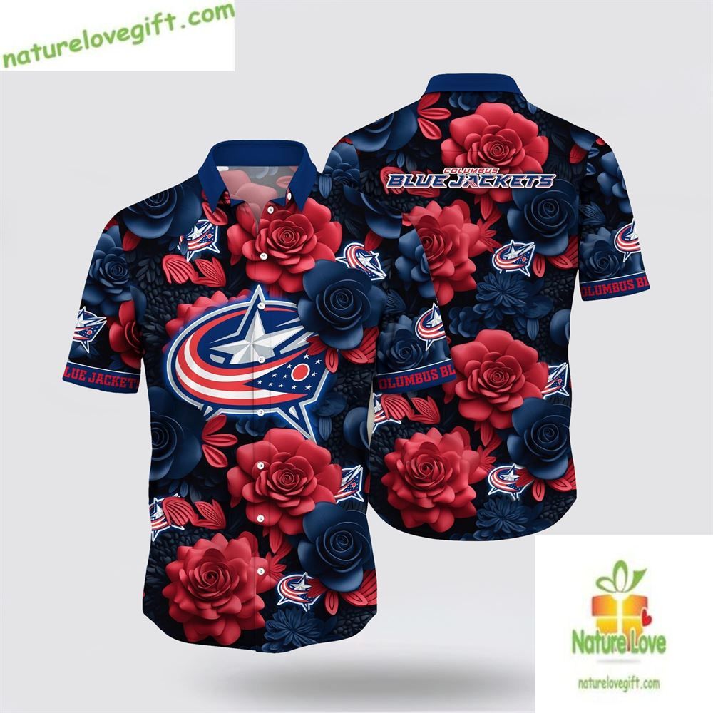 Columbus Blue Jackets Hawaiian Tropical Summer - Adult & Kids T-Shirts, Sweatshirts & Hoodies apparel design preview 1