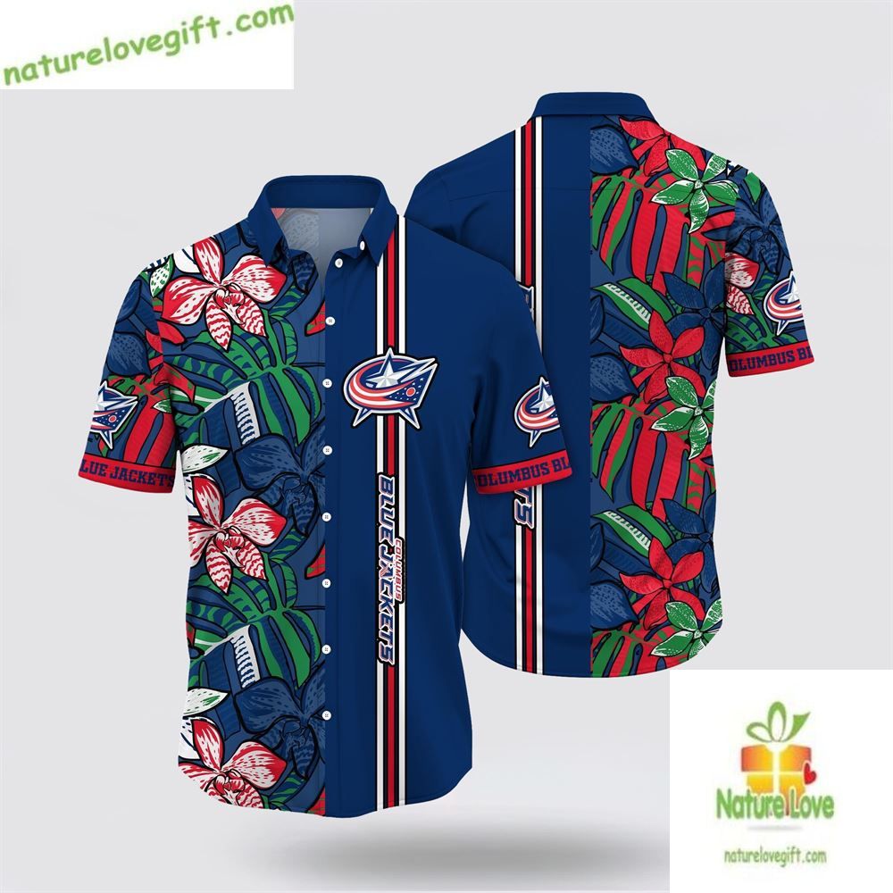 Columbus Blue Jackets Hawaiian Tropical Floral Summer - Adult & Kids T-Shirts, Sweatshirts & Hoodies apparel design preview 1