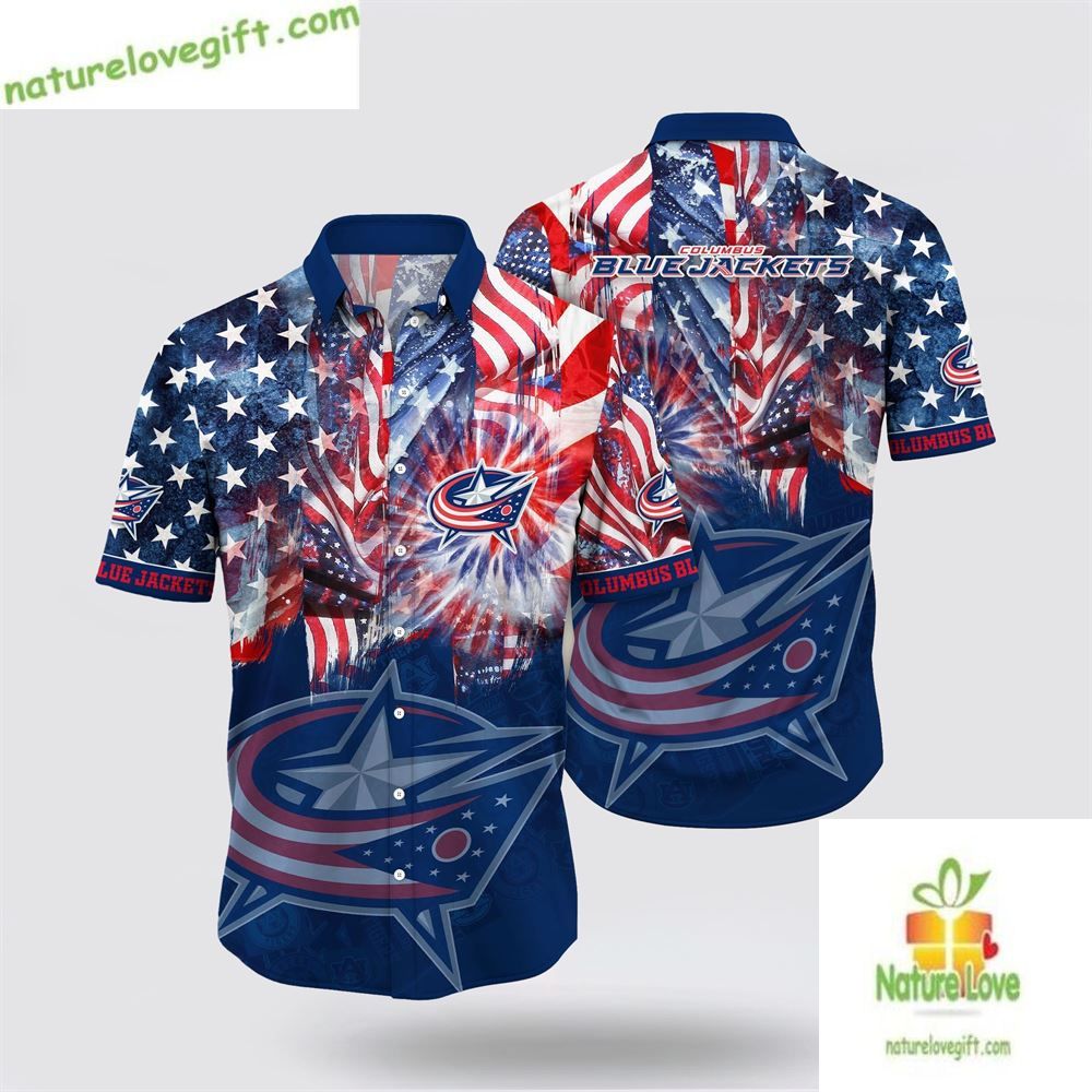 Columbus Blue Jackets Hawaiian 4th of July Aloha - Adult & Kids T-Shirts, Sweatshirts & Hoodies apparel design preview 1
