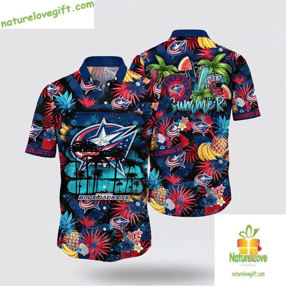 Columbus Blue Jackets Hawaiian Tropical Fruits Summer - Adult & Kids T-Shirts, Sweatshirts & Hoodies apparel design preview 1