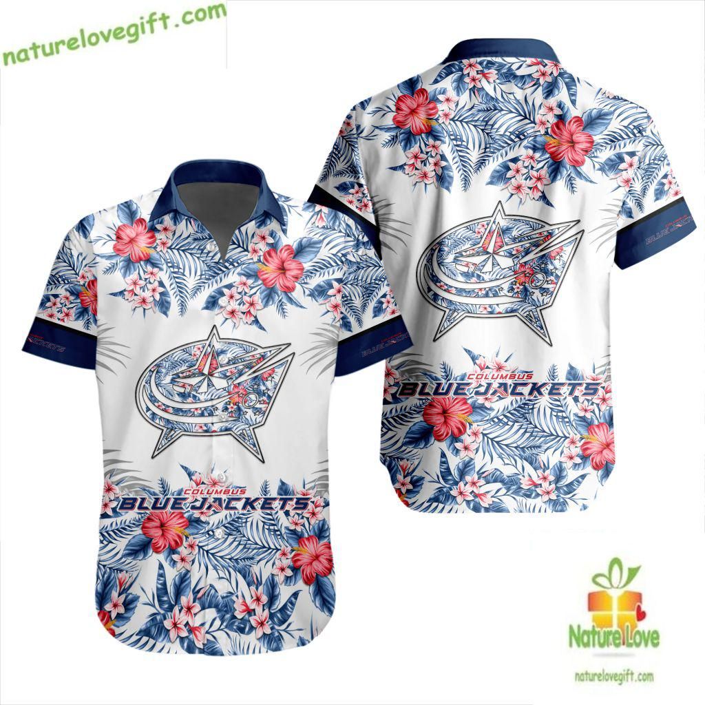 Columbus Blue Jackets Hawaiian Tropical Floral Design - Adult & Kids T-Shirts, Sweatshirts & Hoodies apparel design preview 1