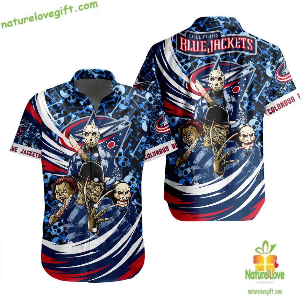 Columbus Blue Jackets Hawaiian Halloween Hockey Fan - Adult & Kids T-Shirts, Sweatshirts & Hoodies apparel design preview 1