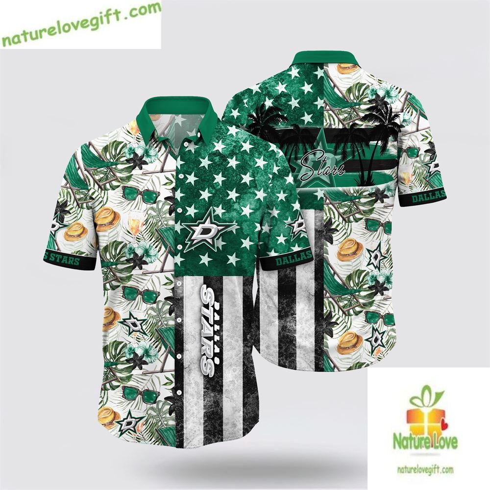 Dallas Stars Hawaiian with Tropical Hat and Glasses - Adult & Kids T-Shirts, Sweatshirts & Hoodies apparel design preview 1