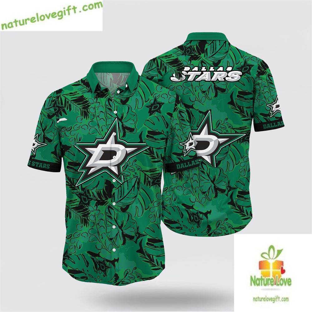 Dallas Stars NHL Hawaiian Tropical Leaf Summer Hockey - Adult & Kids T-Shirts, Sweatshirts & Hoodies apparel design preview 1