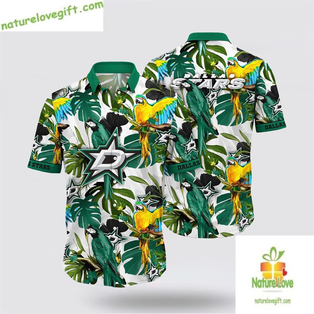 Dallas Stars NHL Hawaiian Tropical Parrot Summer - Adult & Kids T-Shirts, Sweatshirts & Hoodies apparel design preview 1