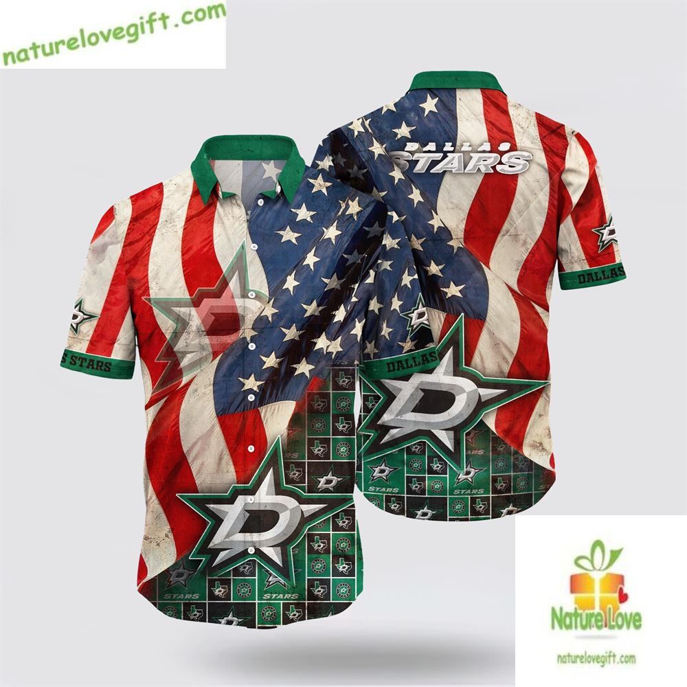 Dallas Stars NHL Hawaiian American Flag Summer Fan - Adult & Kids T-Shirts, Sweatshirts & Hoodies apparel design preview 1