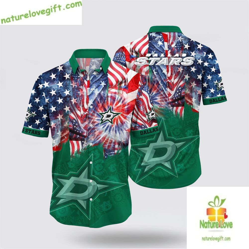 Dallas Stars Hawaiian 4th of July Summer Aloha - Adult & Kids T-Shirts, Sweatshirts & Hoodies apparel design preview 1