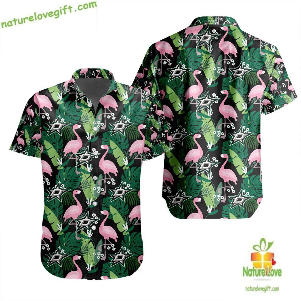 Dallas Stars Hawaiian Flamingo Button Up LV - Adult & Kids T-Shirts, Sweatshirts & Hoodies apparel design preview 1