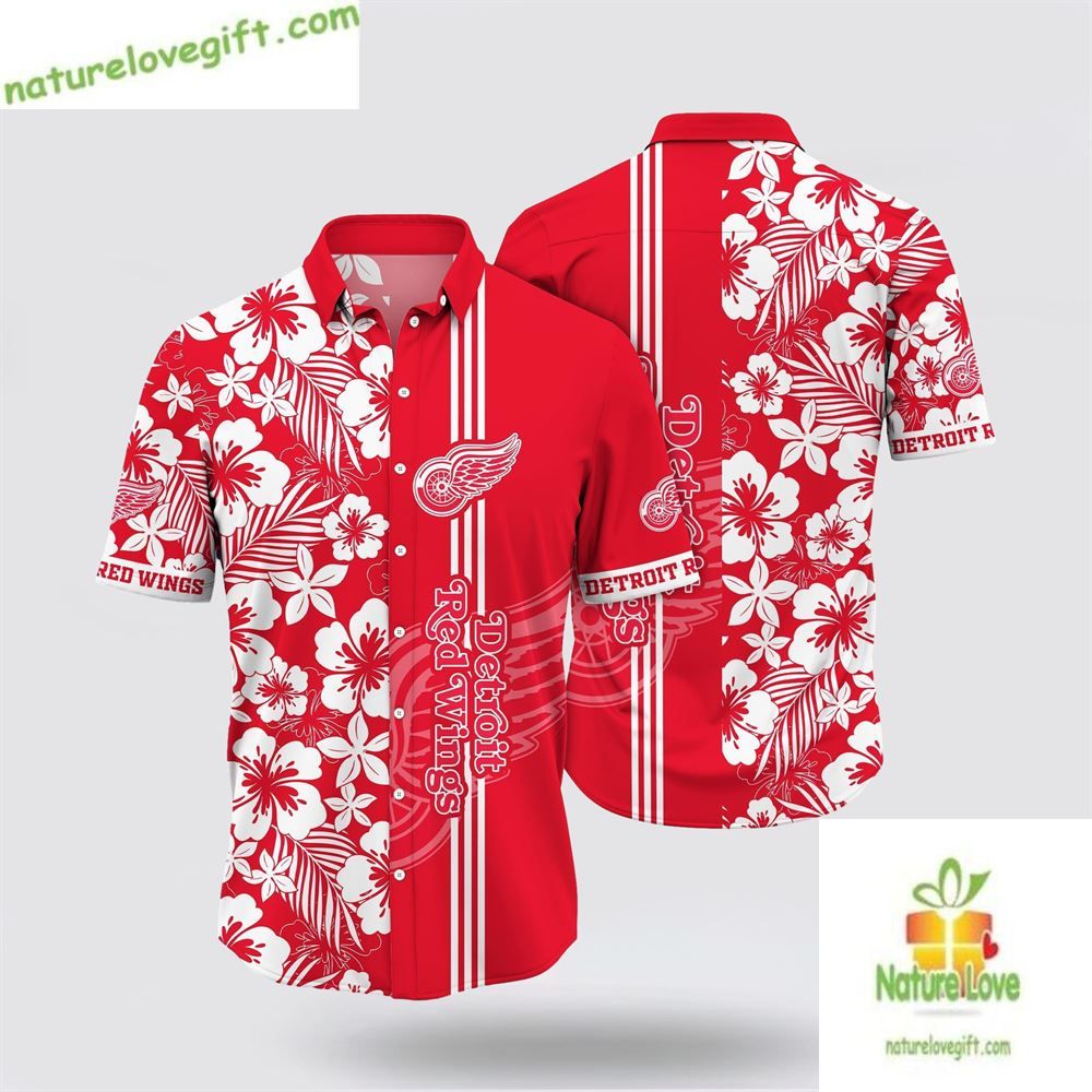 Detroit Red Wings Hawaiian Tropical Apricot Blossom - Adult & Kids T-Shirts, Sweatshirts & Hoodies apparel design preview 1