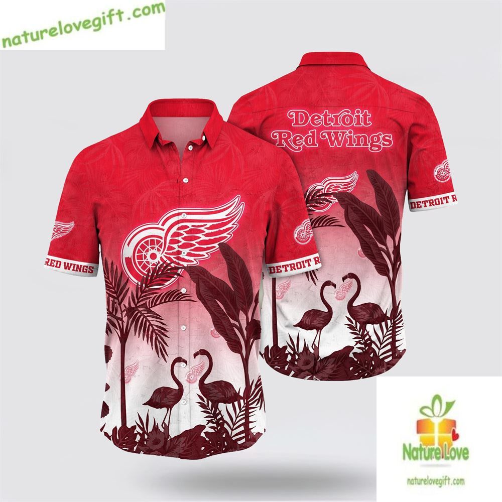 Detroit Red Wings Flamingo Hawaiian Tropical Summer - Adult & Kids T-Shirts, Sweatshirts & Hoodies apparel design preview 1