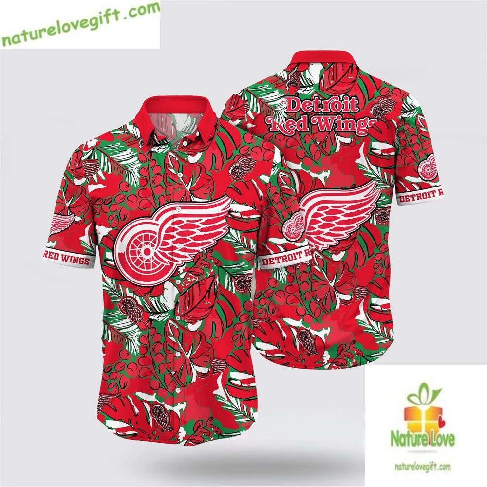 Detroit Red Wings Hawaiian Tropical Leaf Summer Fan - Adult & Kids T-Shirts, Sweatshirts & Hoodies apparel design preview 1